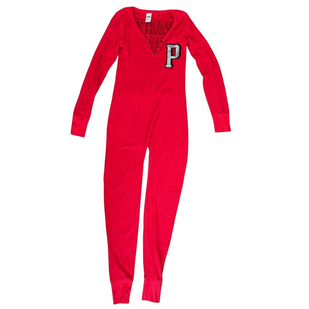 Victoria's Secret PINK Thermal Red One Piece Pajamas Holiday Party | SZ: S